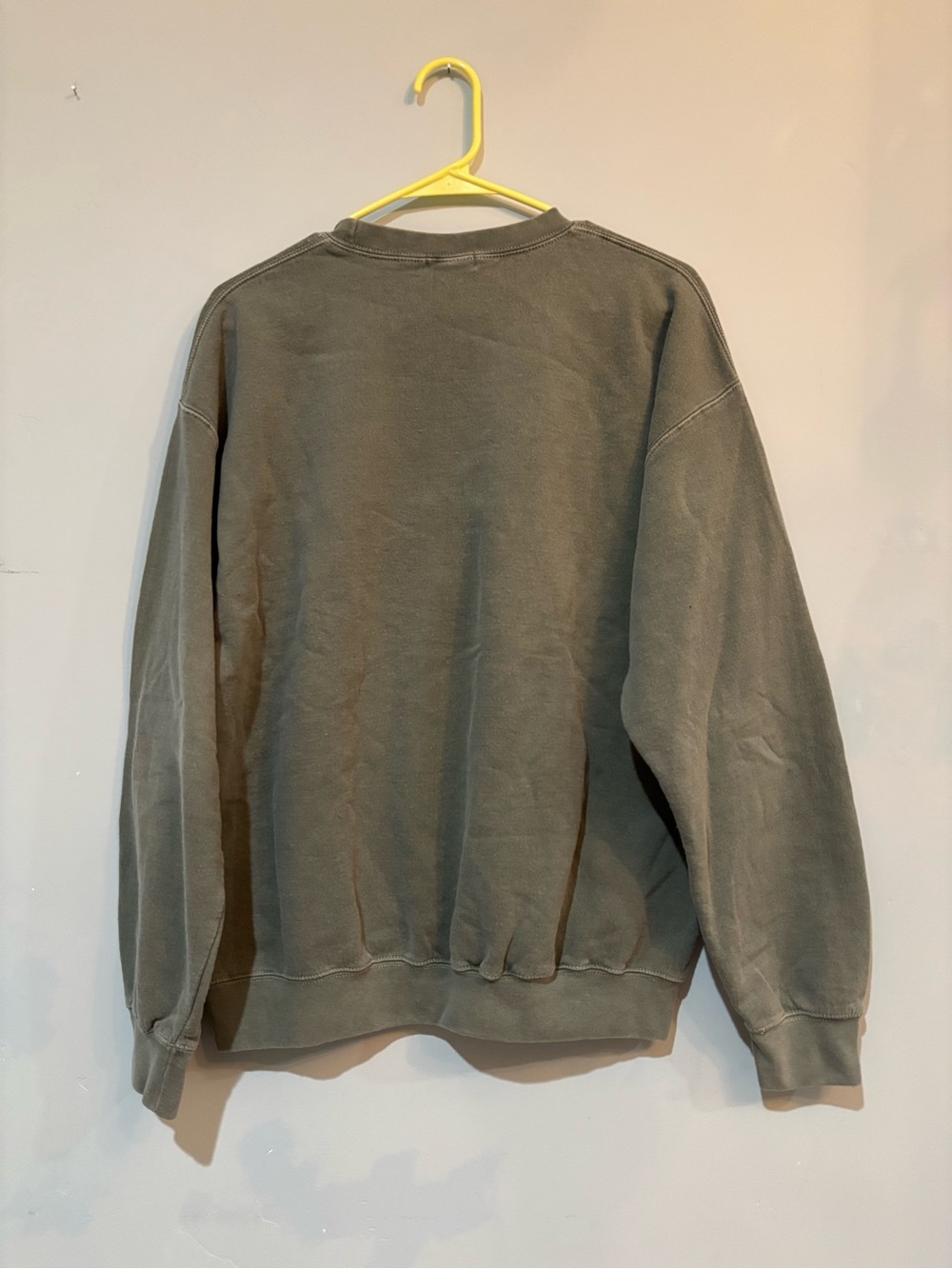 Nasty Gal Olive Crewneck Sweatshirt with Small Black Chest Text - Picture 3 of 3
